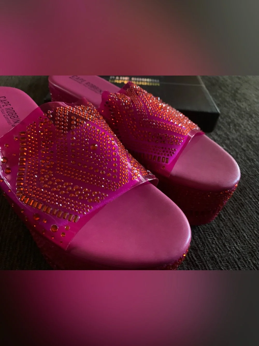 Cape Robbin Hot Pink Jeweled Platform Slide Sandals